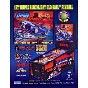 Viper Night Drivin Pinball FLYER Original NOS Game Art SLASH Guns N Roses
